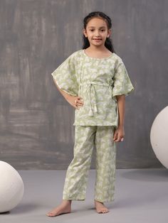 Kids cotton kaftan set || Comfortable Printed Night Suit for kids.p Cozy Kids Night Suit - Perfect for Sweet Dreams Ensure your little one sleeps in comfort and style with our Cozy Kids Night Suit. Crafted from soft, breathable fabric, this night suit is gentle on sensitive skin and perfect for a restful night's sleep. The adorable design features fun patterns and vibrant colors that kids will love, making bedtime something to look forward to. Features: Soft & Breathable Material: Made from high-quality cotton/polyester blend, providing ultimate comfort. Adorable Design: Fun prints and cheerful colors that make bedtime exciting. Easy to Wear: Simple pull-on design with elastic waistband for a snug fit. Durable & Easy Care: Machine washable for convenience and longevity. Perfect for All Sea Cotton Matching Sets For Bedtime, Green Cotton Sleepover Sets, Cotton Bedtime Matching Sets, Green Cotton Loungewear Sets, Cotton Bedtime Sets, Green Cotton Matching Sets, Green Short Sleeve Sets For Sleepover, Cotton Matching Sleep Sets, Green Cotton Pajama Party Set