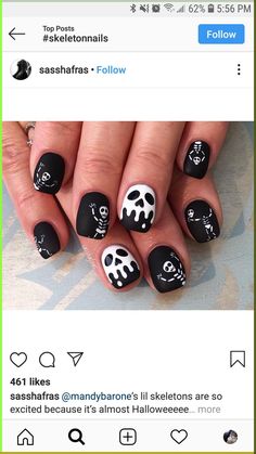 Simple Skull Nails, Megan Nails, Halloween Short Nails, Spooky Manicure, Boy Nails, Halloween Nails Designs, Nail Art Designs 2023, Halloween Nail Art Designs