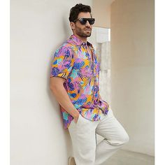 Season:Summer; Fabric:Rayon,100% Cotton; Sleeve Length:Short Sleeve; Look After Me:Washable,Wet and Dry Cleaning; Gender:Men's; Style:Hawaiian,Fashion Casual; Tops Type:Shirt,Casual Shirt,Button Up Shirt,Summer Shirt; Occasion:Daily,Hawaiian,Vacation; Age Group:Adults; Fit Type:Regular Fit; Pattern:Tropical,Leaf; Design:Print; Neckline:Lapel; Brand:Ador; Front page:FF; Listing Date:01/25/2024; Bust:; Length:; Shoulder Width:; Sleeve Length: Summer Vacation Button-up Short Sleeve Shirt, Collared Short Sleeve Shirt For Summer Vacation, Casual Multicolor Short Sleeve Shirt For Beach, Casual Multicolor Short Sleeve Beach Shirt, Trendy Collared Shirt For Beach Season, Multicolor Collared Tops For Beach Season, Collared Shirt For Summer Vacation, Collared Summer Vacation Shirt, Summer Hawaiian Beach Shirt Button-up