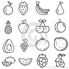 black and white fruit icon set