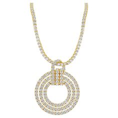 Designer: custom Material: 14K yellow gold Diamonds: 247 round brilliant cut = 21.35cttw Color: G Clarity:VS- SI1 Dimensions: necklace measures 16-inches in length Weight: 32.81 grams Diamond Tennis Necklace, Circle Diamond, Tennis Necklace, Link Necklace, Diamond Pendant, Round Brilliant, Gold Diamond, Tennis, Jewelry Necklaces