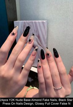 Black  Collar    Color Nails Embellished   Beauty Tools Leopard Print Nails Tutorial, Press On Nails Design, Fake Nails Black, Natural Nail Shapes, Bare Nails, Long Almond Nails, Minimalist Nail, Long Almond, Black Acrylic Nails