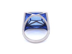 Blue plique-à-jour enamel ring in 18K white gold. Signed SA-P for Solange Azagury-Partridge, with English hallmarks. The retail price is £5800 (approximately $7500). Plique-à-jour is a difficult enameling process in which enamel is applied to an area with no backing instead of onto metal. The result is the enamel is transparent or translucent. Jewellery Marketing, Enamel Ring, Partridge, Gold Design, Ring Size, White Gold, Square, Ring, Gold