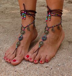 FAIRY MANDALA barefoot SANDALS foot jewelry hippie sandals toe Yoga Wedding, Hippie Sandals, Festival Rave Outfit, Barefoot Sandal, Jewelry Hippie, Hippie Aesthetic, Silver Wrap Ring, Hemp Jewelry, Hippie Wedding