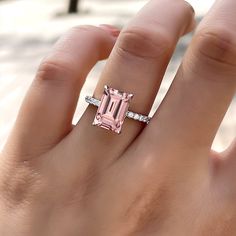 Paraiba Tourmaline Engagement Ring, Pink Diamonds Engagement, Pink Engagement, Tourmaline Engagement Ring, Pink Engagement Ring, Radiant Cut Engagement Rings, Ring Emerald Cut, Stackable Wedding Bands, Sterling Silver Wedding Band