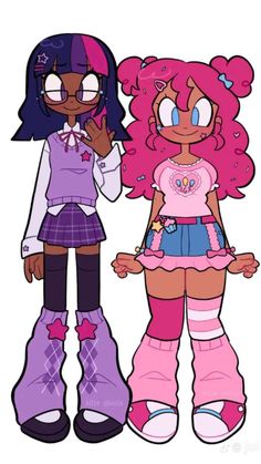 two cartoon girls standing next to each other