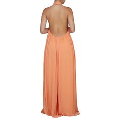 Orange Halter Neck Backless Chiffon Wide Leg Jumpsuit Summer Evening Halter Neck Jumpsuits And Rompers, Summer Evening Jumpsuits And Rompers With Halter Neck, Elegant Halter Neck Jumpsuits And Rompers For Beach, Elegant Beach-style Stretch Jumpsuits And Rompers, Chic Orange Beach Jumpsuits And Rompers, Elegant Stretch Jumpsuits And Rompers For Beach, Chic Orange Jumpsuits And Rompers For Beach, Summer Stretch Jumpsuits And Rompers For Party, Summer Party Jumpsuits Maxi Length