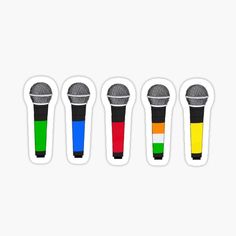 four microphones with different colors sticker