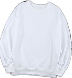 White Crew Sweatshirt, White Long Sleeve Sweater With Letter Print, White Crew Neck Hoodie With Ribbed Cuffs, White Crew Neck Sweater With Ribbed Cuffs, White Crew Sweater With Ribbed Cuffs, White Cotton Hoodie Sweater, White Long Sleeve Streetwear Sweater, White Long Sleeve Sweater For Streetwear, Oversized White Sweatshirt With Ribbed Cuffs