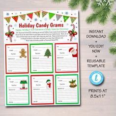 holiday candy grans printable game