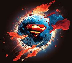 the superman logo is surrounded by fire and water