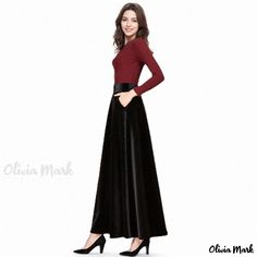 Olivia Mark - Silver Fox Fur Lined Thickened Half-Length Skirt High Waist A-Line Maxi Skirt Full Length Skirt For Fall, Solid Full-length Skirt For Fall, Solid Full Length Skirt For Fall, Winter Full-length Solid Skirt, Winter Full Length Solid Skirt, Full Length Maxi Skirt For Fall Party, Fall Maxi Length Skirt, Fall Maxi Skirt For Workwear, Fall Workwear Full Length Maxi Skirt