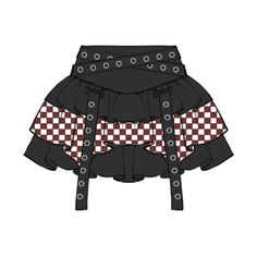 Unleash your wild side with our Straps Design Checked Pattern Tiered Skirt. This eye-catching skirt features a bold red checked pattern, perfect for making a statement. The tiered design adds playful volume and movement, while the straps add a punk feel.  Garment Size   	 		 			Size 			XL 			2XL 			3XL 			4XL 		 		 			Waist 			72-98 			80-104 			88-112 			96-120 		 		 			Full Length 			43 			44 			45 			46 Red Mini Skirt For Alternative Fashion, Black Tiered Mini Skirt In Punk Style, Punk Black Ruffled Mini Skirt, Black Punk Tiered Skirt, Black Punk Mini Skirt With Ruffles, Red Punk Style Skirt, Edgy Tiered Mini Skirt, Red Punk Skirt For Summer, Edgy Black Ruffled Skirt