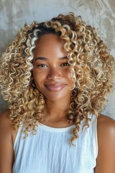 Mixed Race Blonde Hair, Blonde Hair Mixed Girl, Mixed Girl Blonde Hair, Blonde Balayage Curly Hair Natural, Blonde Curly Hair Natural, Blonde Highlights Curly Hair, Curly Blonde Hair, Honey Blond