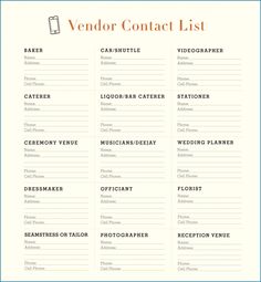 the vendor contact list is shown in orange and white, with an orange border around it