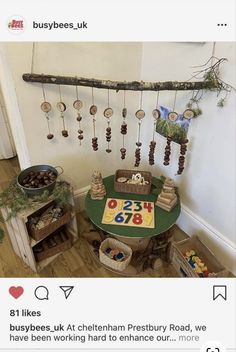 an instagram page with a table and toys in the corner on top of it