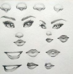 a drawing of different types of eyes and lips with various angles to each one's face