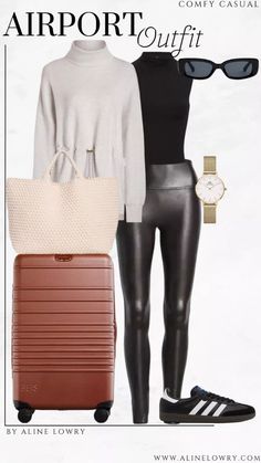 Airport Outfit Idea for fall. Best seller leggings and sweater. Leather Leggings Outfit Casual, Leggings And Sweater, Leggings Outfit Casual