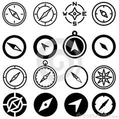 black and white compass icons on a white background stock photo - image 397982