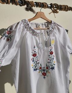 Embroidered Women's Blouse * 100% Organic Cotton (ecofriendly) * Handmade item * Embroidered by hand * Soft material * Designed & Created in Greece * Premium Quality Embroidered Shirts, Womens Blouses, Over 50 Womens Fashion, The 70s, Embroidered Shirt, Womens Clothing Tops, Work Outfit, Greece, Blouses For Women