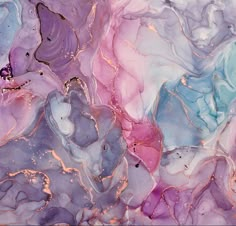 an abstract painting with purple, blue and pink colors