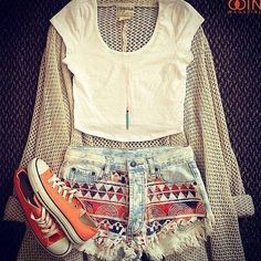 Conjunto para todos los dias Hipster Outfits Spring, Clothes Cardigan, Aztec Shorts, Chique Outfit, Vintage Hipster, Mode Boho, Shorts Outfits, Pants Denim