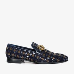 Navy Leather Business Loafers, Navy Leather Loafers With Leather Sole, Luxury Blue Slip-on Loafers, Luxury Blue Business Moccasins, Navy Loafers With Leather Sole For Business, Navy Formal Loafers With Leather Sole, Navy Business Loafers With Leather Sole, Luxury Blue Loafers For Business, Luxury Blue Business Loafers