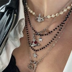 𝗇𝗈𝗍 𝗆𝗒 𝗉𝗂𝖼𝗍𝗎𝗋𝖾, 𝗋𝖾𝗉𝗈𝗌𝗍🌫 jewelry, silver jewelry, star jewelry, necklace, multiple necklace, vivienne westwood, pearl necklace, fyp, black necklace, silver Dope Jewelry, Funky Jewelry, Jewelry Lookbook, American Beauty, 가을 패션, Girly Jewelry, Jewelry Inspo, Dream Jewelry, Pretty Jewellery