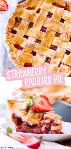 strawberry rhubarb pie on a white plate