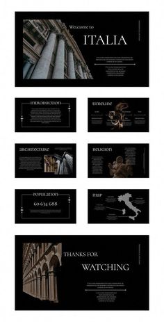 Black Modern Italian Culture - free Google Slides Theme for Presentation Theme For Presentation, Mises En Page Design Graphique, Presentation Slides Design, Powerpoint Slide Designs, Slides Design, Google Slides Theme, Powerpoint Design Templates