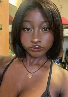 Looksmaxxing For Women, How To Color Dark Skin, Doe Eyes Black Women, Black Dolls Aesthetic, Doll Makeup Dark Skin, Black Faceclaims Female, Cute Doll Makeup Aesthetic, Dolly Makeup Black Woman, Makeup Styles