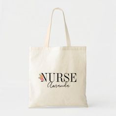 Floral personalized nurse tote bag New Nurse Bag, Registered Nurse Tattoo, Rectangular Canvas Bag With Floral Print For Gifts, Nurse Handbag, Nurses Gifts Diy, White Floral Print Canvas Tote Bag, Tote Bag Ideas, Nurse Symbol, Nurse Crafts