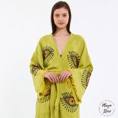 You may use Playa kimonos' for lots of areas of life such as luxury bathrobes, bohemian bathrobes, hijab dresses, organic housecoats, beach cover-ups, kimono jackets, ethnic kaftans, cardigans, women's robes, and bridal gifts. Playa kimonos' are always with you when you want to be timeless but don't compromise on style; At the beach on a sunny day On a fun festival day On a day when you hang out with your friends During a shiny breakfast morning While enjoying a bath&beauty or during your medita Green V-neck Free Size Kimono, Green Kimono With Kimono Sleeves, Green Free Size Kimono With Kimono Sleeves, Green V-neck Kimono For Vacation, One Size Green Kimono For Festival, Green One Size Kimono For Festival, Green One-size Festival Kimono, Bohemian Green Kimono For Beach Cover-up, Traditional Wrap Kimono For Vacation