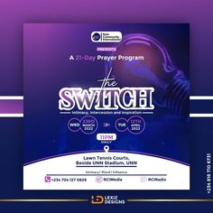 the switch flyer with purple and blue background