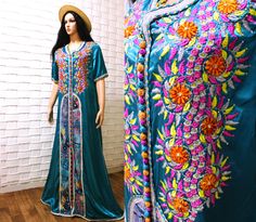 stunning Moroccan dress  this authentic royal Moroccan dress is very comfortable and elegant and will turn heads at any occasion. Measurements : bust:112cm/44'' length:153cm/60'' used in a very good condition it would fit M and L  as it's adjustable with the belt Bollywood Style Maxi Kaftan With Resham Embroidery, Bollywood Style Resham Embroidered Maxi Kaftan, Bollywood Style Resham Embroidery Maxi Kaftan, Festive Elegant Multicolor Embroidered Kaftan, Elegant Festive Multicolor Embroidered Kaftan, Bollywood Style Wedding Kaftan With Floral Embroidery, Bohemian Maxi Gown With Resham Embroidery, Bohemian Fitted Gown With Resham Embroidery, Bohemian Gown With Resham Embroidery In Maxi Length