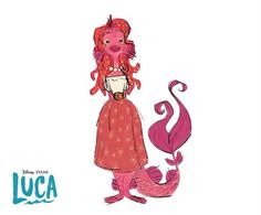 a drawing of a girl with red hair and a pink mermaid tail holding a cup in her hand