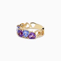 Effy 14K Yellow Gold Amethyst, Tanzanite and Diamond Ring 14k Gold Multi-stone Purple Amethyst Ring, Heirloom Multi-stone Amethyst Ring In 14k Gold, Tanzanite And Diamond Ring, Tanzanite Diamond Ring, Gold Yellow, Sapphire Ring, Heart Ring, Diamond Ring, Sapphire