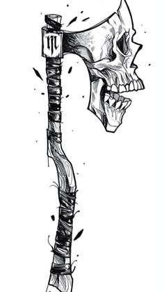 a drawing of a skull with the letter s on it's head and an arrow in