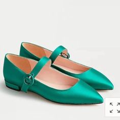 Tis The Season Nib J Crew Mary Jane W/Buckle In Satin Size 9.5 U.S., Uk 7, Eu 40 Color Spicy Jade Rare And Wonderful Find!!! Elegant Green Low Heel Flats, Green Flats With Branded Insole, Elegant Green Almond Toe Flats, Chic Green Almond Toe Flats, Chic Green Round Toe Flats, Velvet Pumps, Suede Ballet Flats, Bow Flats, Satin Color