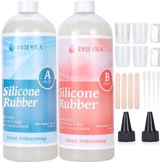 a bottle of glue and other items for making rubber