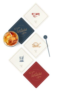 three coasters with different types of drinks on them and the words tortasse above them