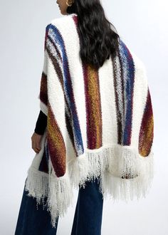 Boutique Tassel Striped Cozy Oversized Knit ShawlMade of fine Knit Blended.Measurement: 165cm/64.35" * 100cm/39". Matches easily with daily hairstyle, dresses & Shirts Cozy Winter Poncho With Fringe, One Size Knit Poncho With Fringe, White Knit Poncho For Fall, Winter Multicolor Poncho With Tassels, Oversized Fringe Shawl For Winter, Oversized Fringed Shawl For Winter, Multicolor Tassel Poncho For Winter, Multicolor Tassel Shawl For Fall, Casual One Size Fringe Shawl