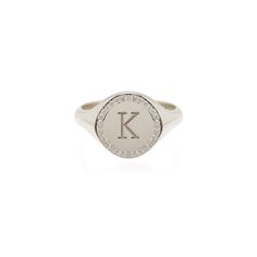 Zoë Chicco 14kt Gold Round Initial Signet Ring with Diamond Halo Signet Ring With Diamond, Country Wedding Rings, Type Face, Ring With Diamond, Uppercase Letters, Ring Sizer, Initial Letter, Ring Size Guide, Diamond Halo