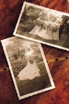 two old fashioned photos of a bride and groom