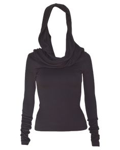 A soft and flattering long sleeve top with a draped cowl hood that can be worn multiple ways - as a hood, as a cowl neck, off the shoulder, and more. This top is available in various colours. The colour displayed here is Black. U Neck Long Sleeve, Dune Style, Cowl Hood, Cowl Top, Hooded Cowl, Fitted Long Sleeve, Hooded Top, Extra Long Sleeves, Brand Board