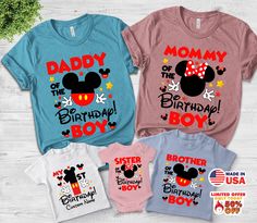 Disney Family Minnie Mickey Birthday Shirts, Family Matching Mickey Minnie Birthday Shirts Mickey Mouse Crew Neck Top For Birthday, Mickey Mouse Crew Neck T-shirt For Birthdays, Mickey Mouse Crew Neck T-shirt For Birthday, White Mickey Mouse Top For Birthday, Mickey Birthday, Minnie Birthday, Disney Family, Mickey Minnie, 1st Bday