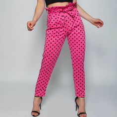 Polka Dot Pants Paperbag Waist Tie Waist Belt Included High Waisted 2 Front Pockets New With Tags Approximate Length: 101cm Made In Uk Fabric Content 95% Polyester 5% Elastane Casual Polka Dot Bottoms For Party, Polka Dot Bottoms For Spring Party, Polka Dot Casual Party Bottoms, Casual Polka Dot Party Bottoms, Polka Dot Party Bottoms For Spring, Chic High Waist Polka Dot Bottoms, Chic Polka Dot Bottoms With Elastic Waistband, Chic Polka Dot Trousers, Dot Day