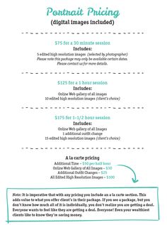 the pricing sheet for an event