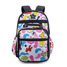 J World Duet Kids Backpack With Lunch Bag is a Perfect backpack for kids age 4-12 years with matching kids lunch box The backpack features a main compartment with 14 inch laptop/Tablet sleeve, large front pocket with internal organizer (2 pouches, zipper pocket, key clip) and 2 side water bottle pockets Insulated lunch bag holds a sandwich, snacks, drink and clips to the outside of this small backpack so you don't have to worry about your child forgetting their lunch. Multicolor Backpack For End Of School Year Outdoor Activities, Multicolor School Backpack With Zipper Closure, Playful White Student Backpack, Multicolor Backpack For Outdoor Back To School, Multicolor Backpack For Back To School And Outdoor, Playful White Backpack For School, Playful Backpack For End Of School Year Outdoor Use, Multicolor Backpack For Daycare And End Of School Year, Rectangular Multicolor Backpack For Daycare