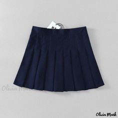 Olivia Mark - High-Waisted Pleated Skirt in Solid Color - College Style Half Skirt Navy Pleated Skirt, High Waisted Pleated Skirt, Brown Outfit, Half Skirt, College Style, College Fashion, Olivia Mark, Pleated Skirt, Navy Blue